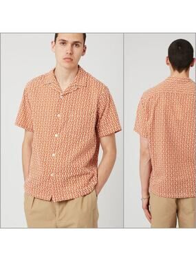 Portuguese Flannel Short Sleve Camp collar shirt Orange brick Small